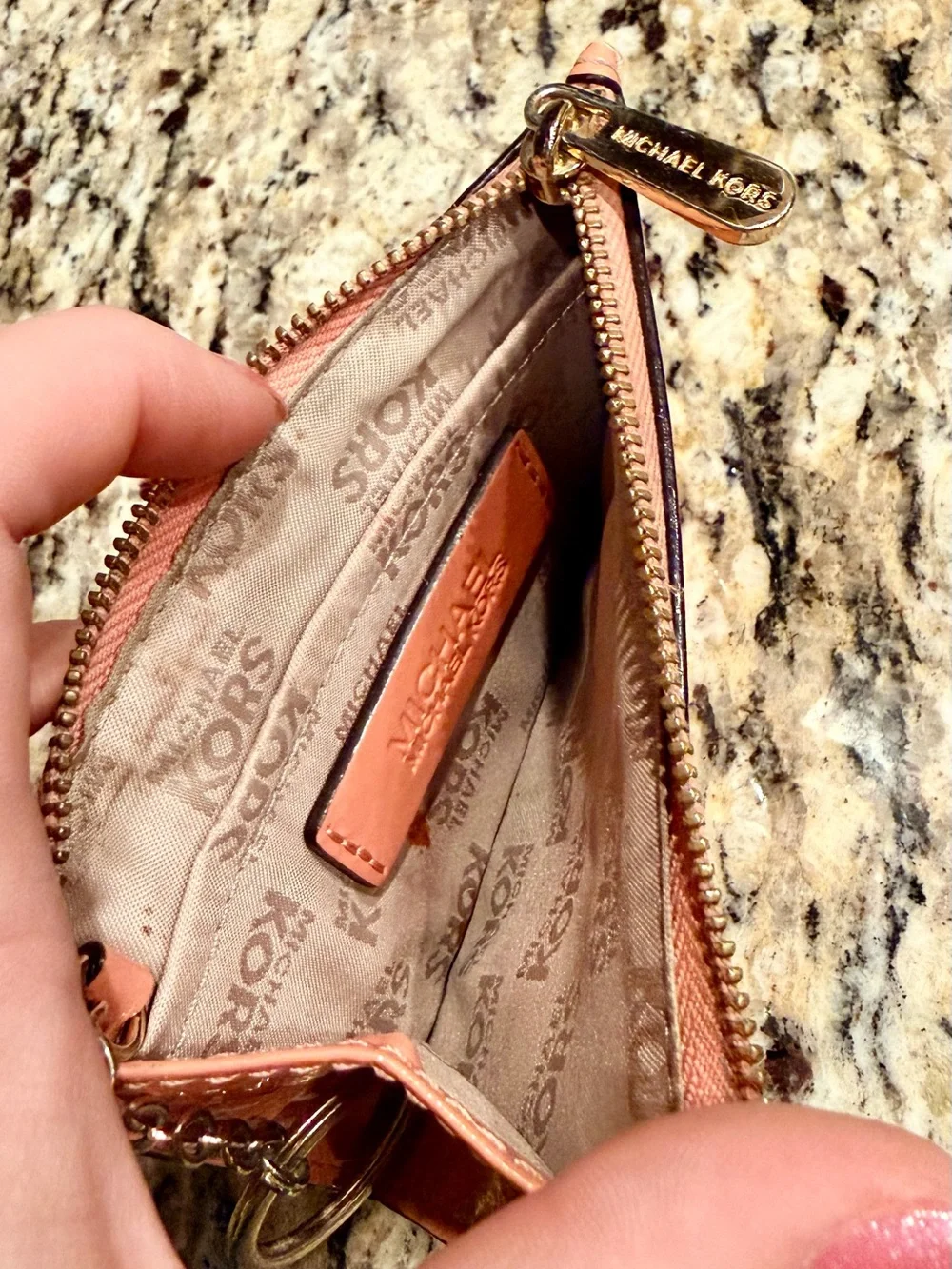 Michael Kors Blush Pink Patent Leather Wristlet with Logo Medallion